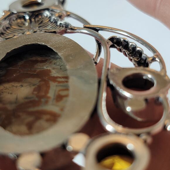 Leopard Jasper Pendant Necklace – With Citrine Accents + 20" Silver Chain - Picture 7 of 10